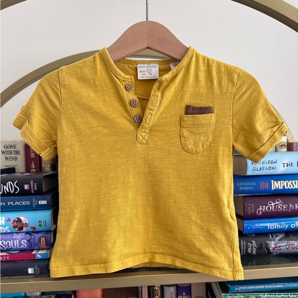 Zara BabyBoy Mustard Henley Pocket Tee 💛✨